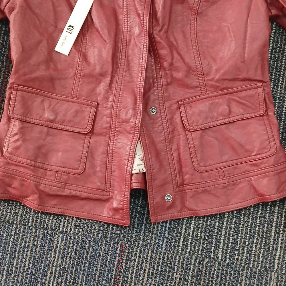 Red KUT from the Kloth vegan leather jacket. Size Large. New - Picture 2 of 7